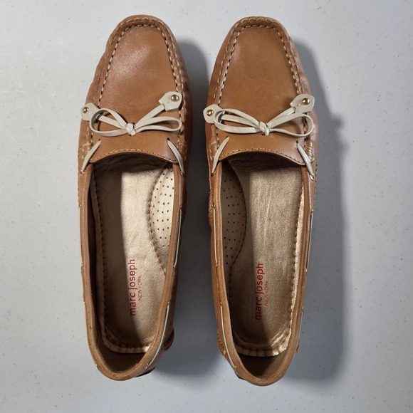 Marc Joseph New York Womens Tan Leather Driving Loafers Bow Detail Size 9